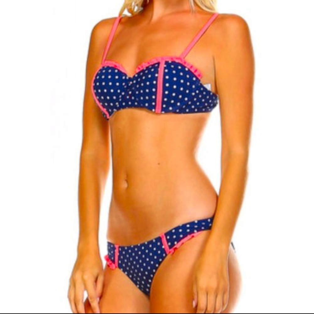 Navy and Pink Polka Dot Bikini Set